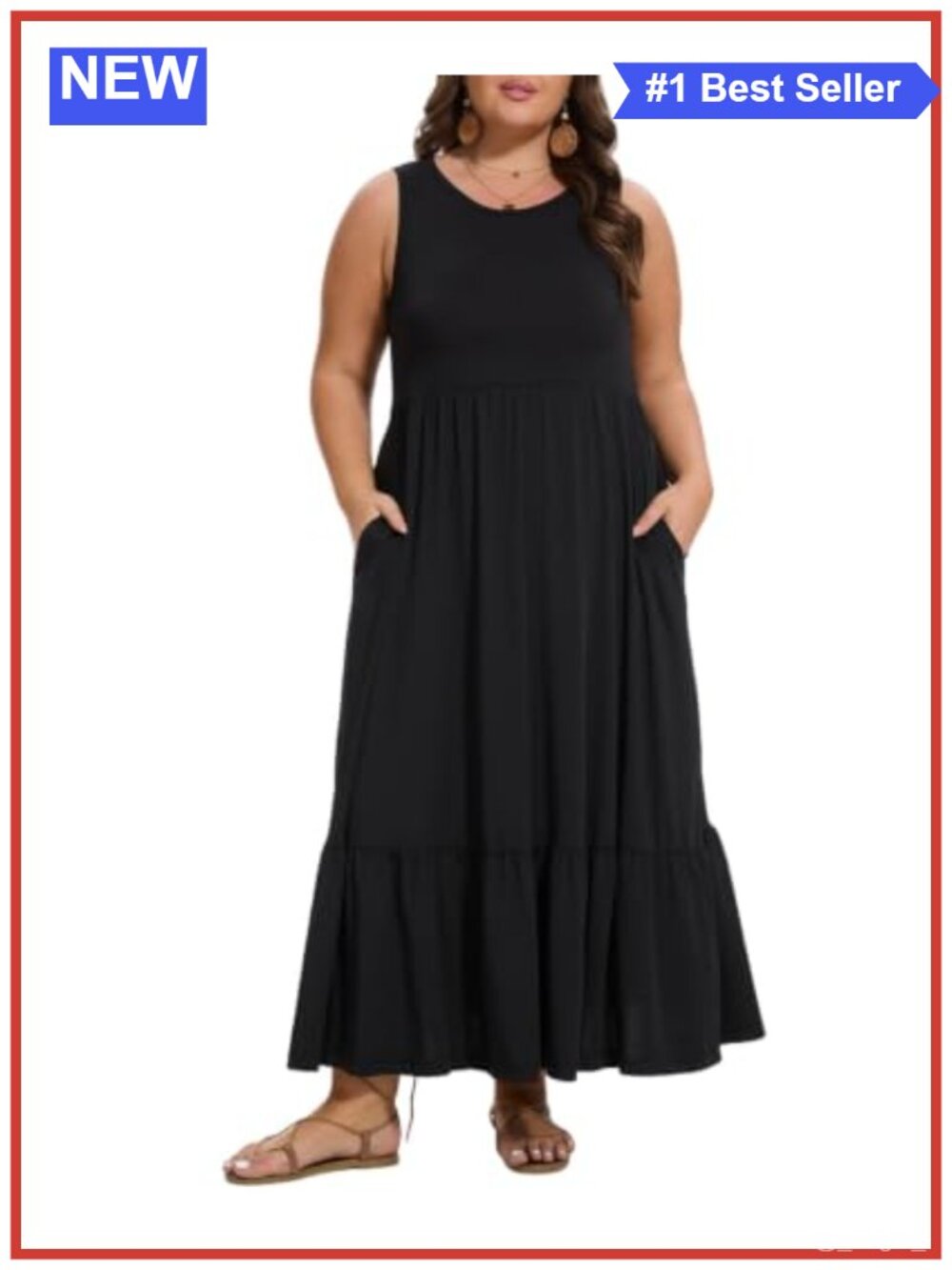 Plus Size Sleeveless Maxi Dress Casual Flowy with Pockets